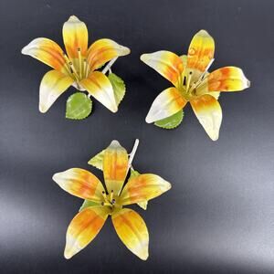 Vintage Norleans Flower Lillies Metal Cottagecore Table Decor Shabby Chic Italy